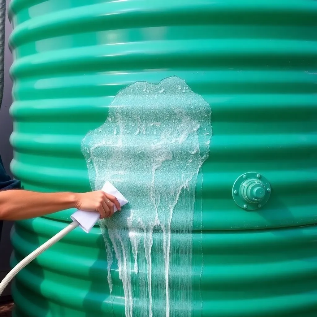 Cleaning a water tank with green color scheme