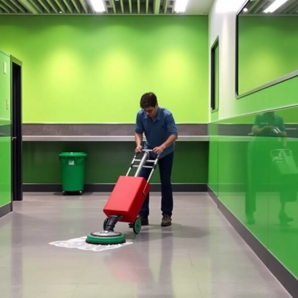 Professional floor cleaning with green color scheme