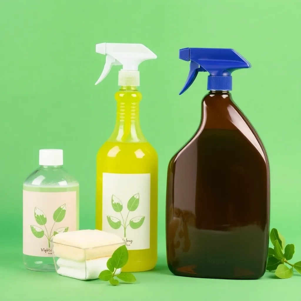 Eco-friendly cleaning products with green color scheme