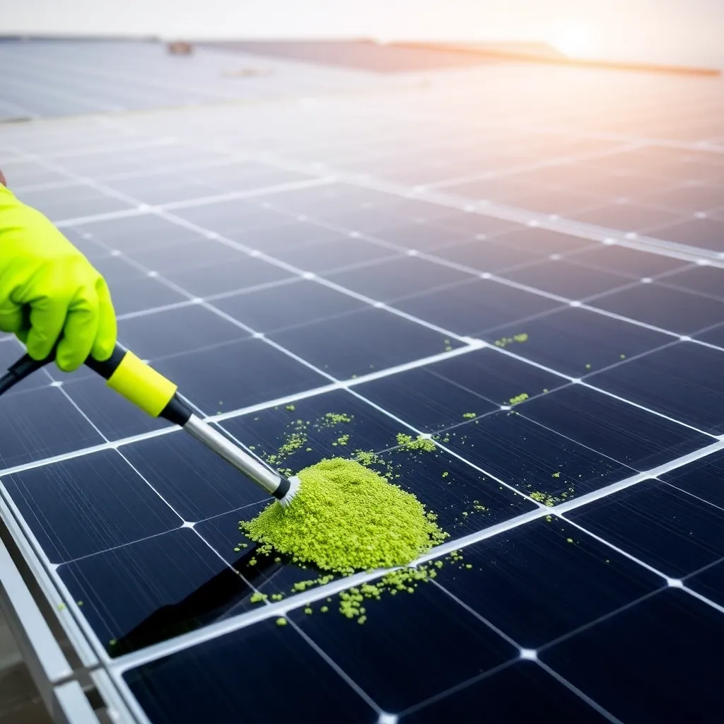 Cleaning solar panels with green color scheme