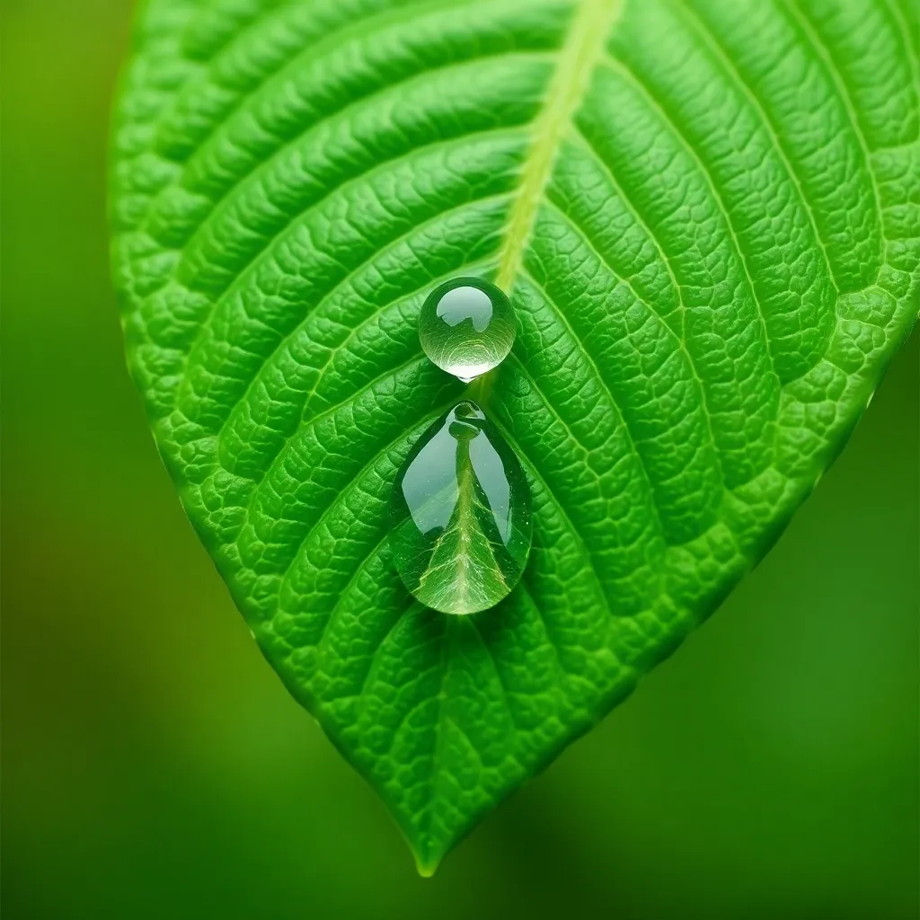 A green leaf with a water droplet, symbolizing eco-friendly products